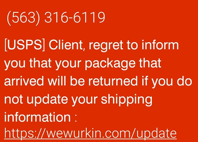 Wewurkin USPS Scam Text From 563-316-6119