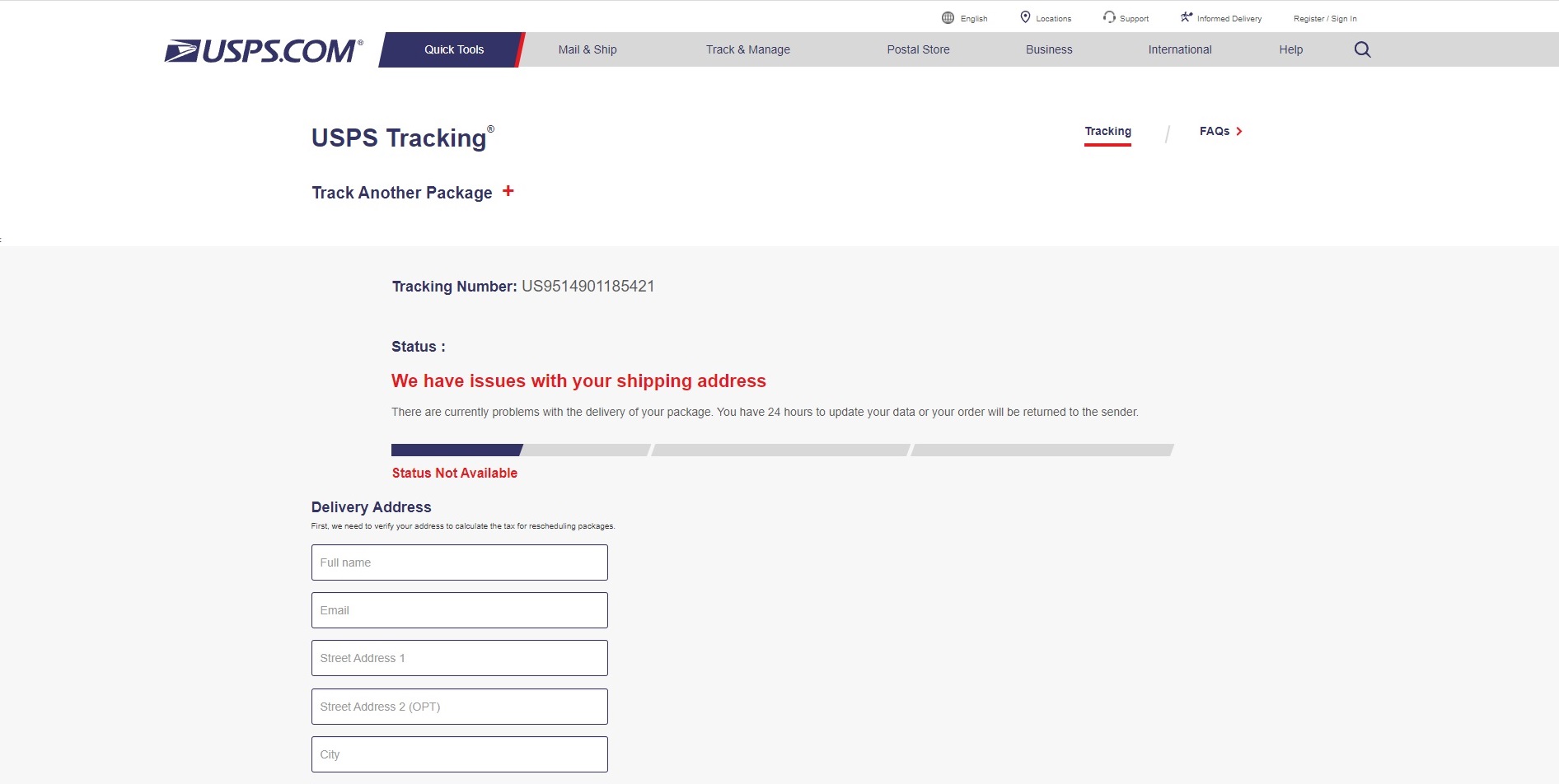 chrishfashion.com fake USPS Website