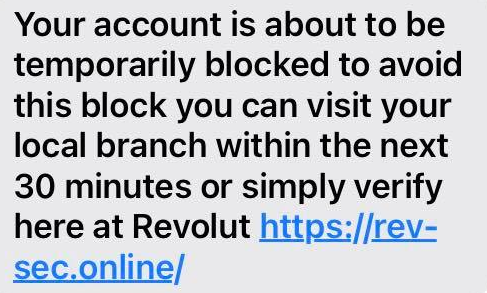 Revolut Scam Text Message - Account Temporarily blocked