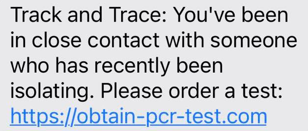 Track And Trace Text Scam Text - Close Contact with Someone