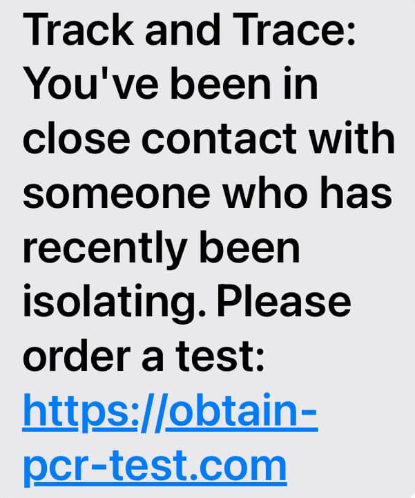 Track And Trace Text Scam Text - Close Contact Isolation
