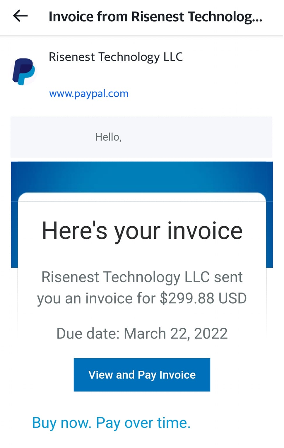 Risenest Technology LLC Scam Email Invoice