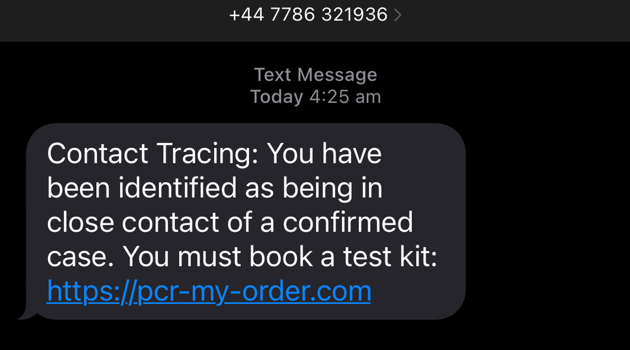 Contact Tracing PCR Text Scam
