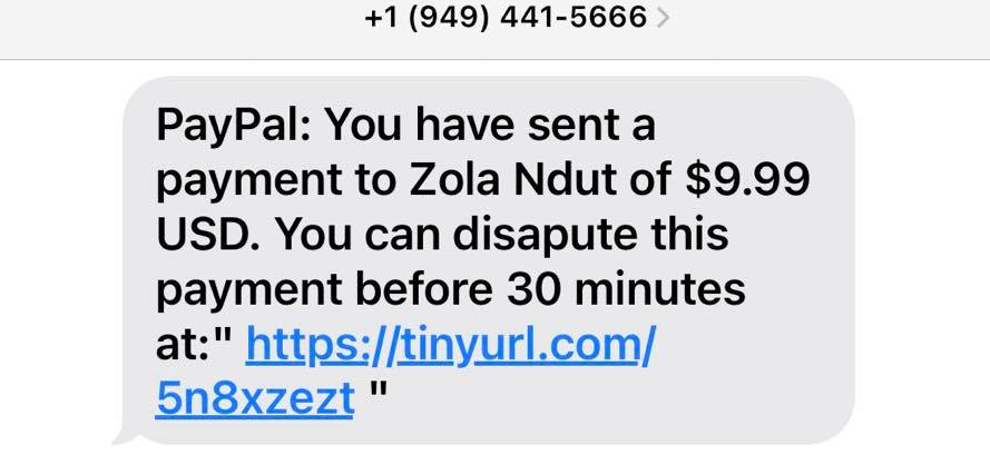 The Zola Ndut PayPal Text Scam