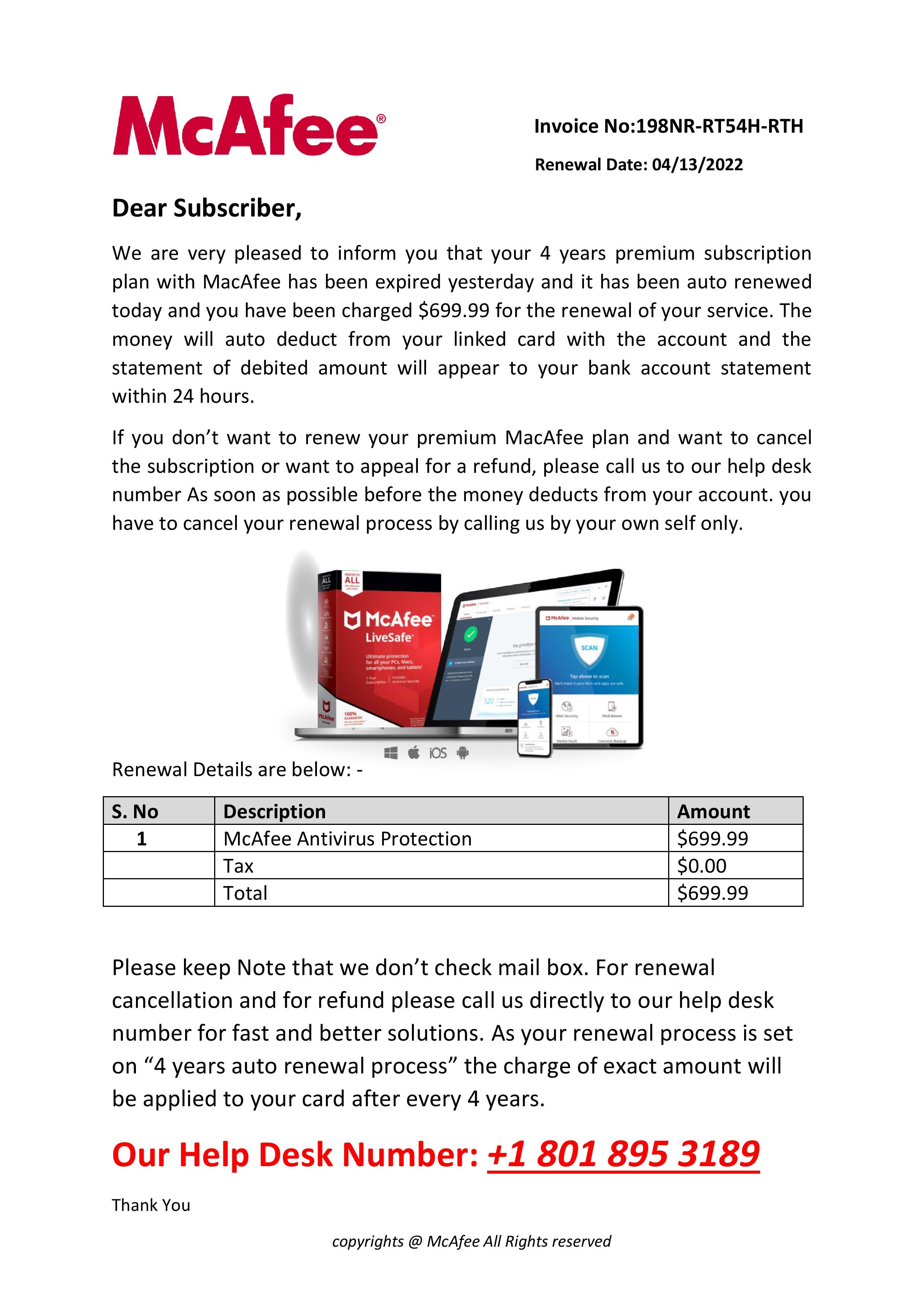 McAfee Renewal Email Scam