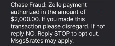  Chase Bank Zelle Fraudulent Text Message