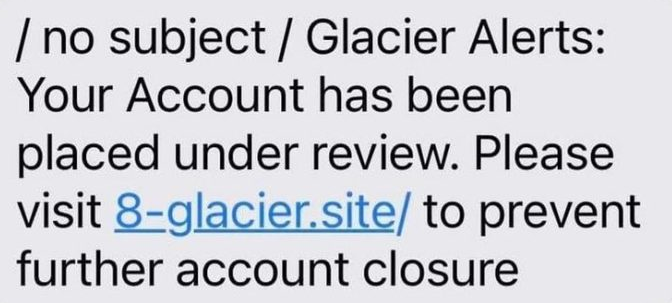 Glacier Bank Scam Text Alert