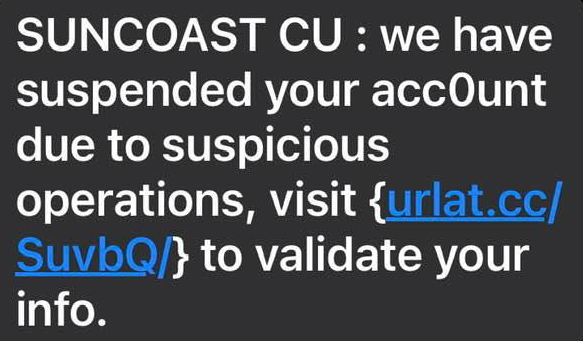 Suncoast CU Text Scam