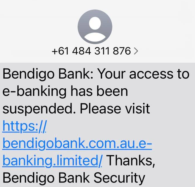 Bendigo Bank Alert Scam Text from +61 484 311 876