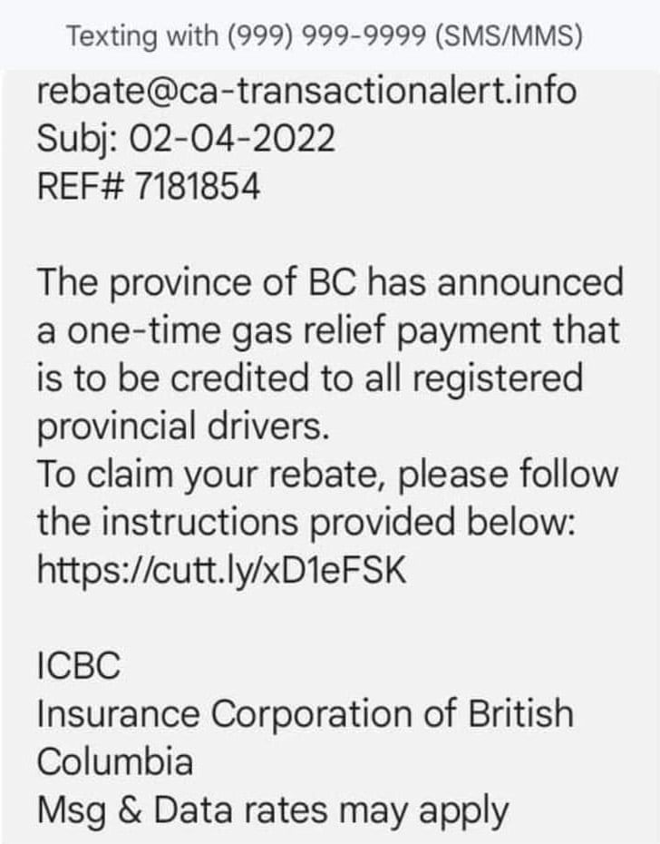 ICBC Rebate Scam Gas Relief Payment