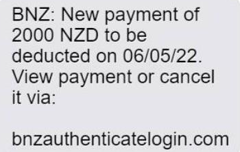 BNZ Text Scam Message