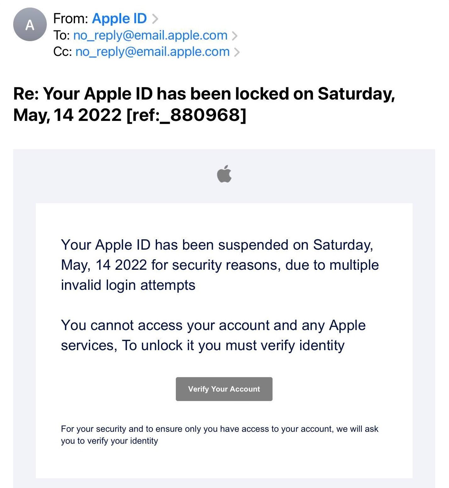 Apple ID Locked Scam Email
