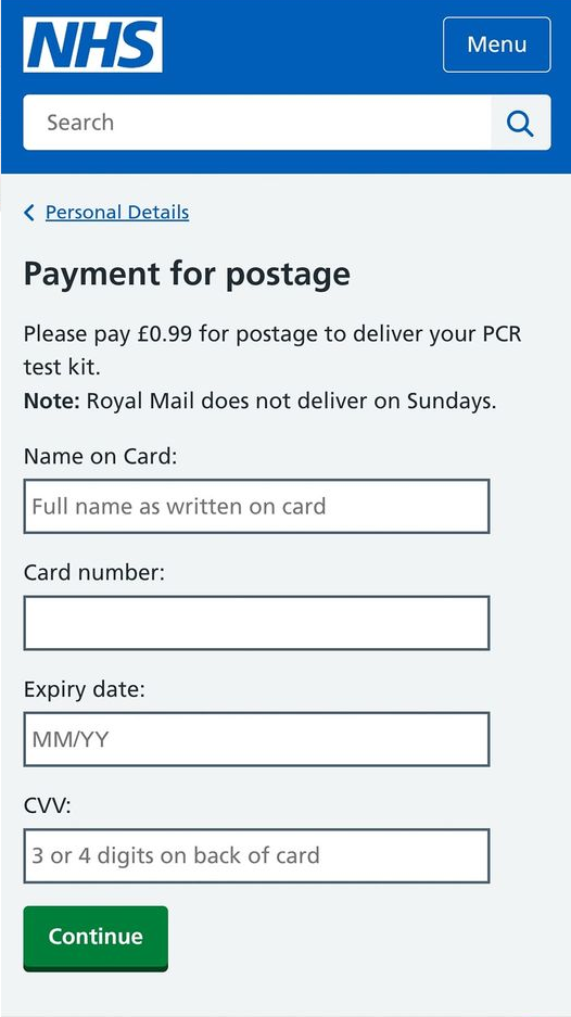 NHS omicron scam website - swab-tracing-uk .com