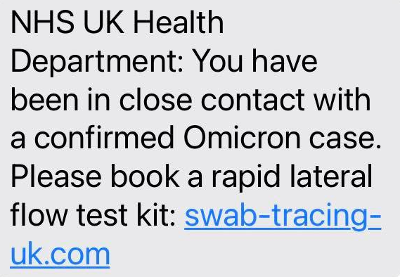 Swab Tracing UK Scam Text Message - 07568 449894