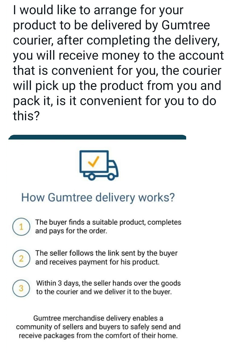 Gumtree Delivery Scam WhatsApp Message