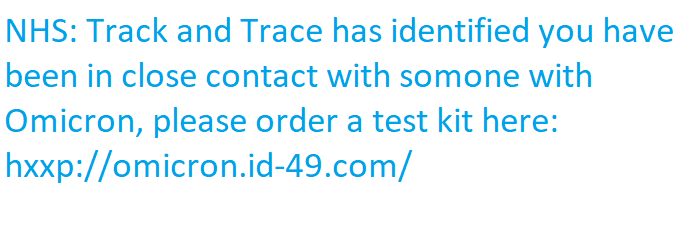 Omicron ID-49 Text NHS Test Kit Scam - omicron.id-49.com 