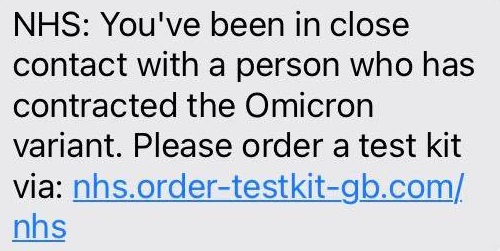 NHS Testkit Scam - Omicron Test Kit Order Text