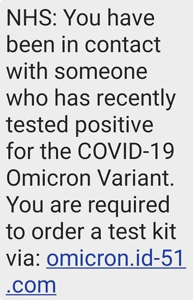 Omicron ID-51 Text NHS Test Kit Scam - omicron.id-51.com 