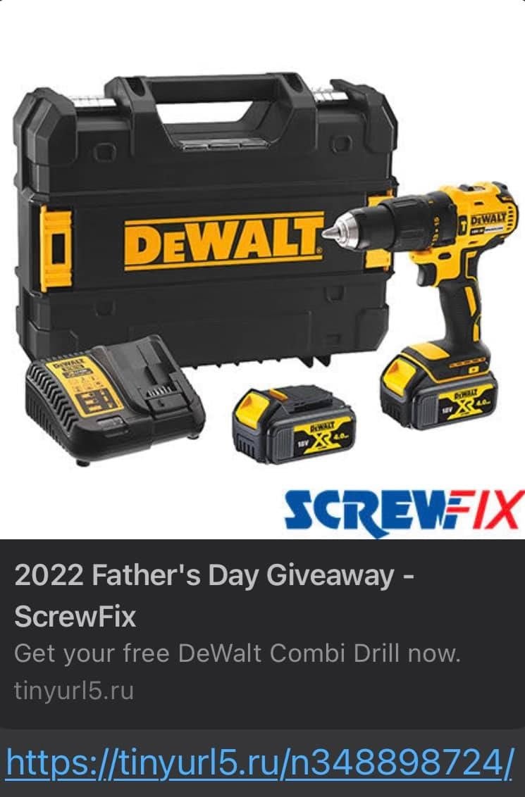 Screwfix Dewalt Giveaway Fathers Day WhatsApp Competition Scam