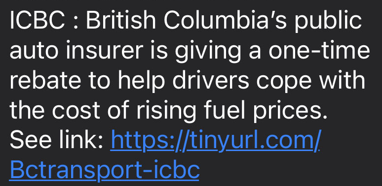 ICBC Text Scam Regarding Relief Rebate