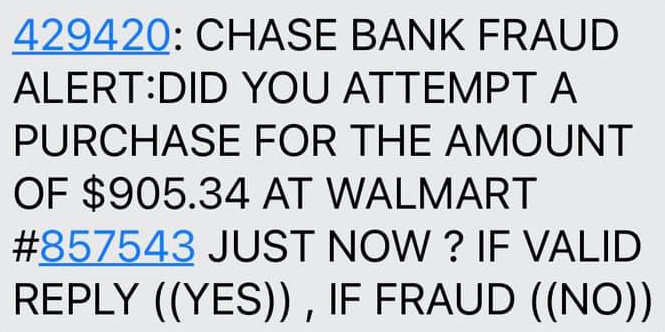 Chase Bank Alert Text Scam