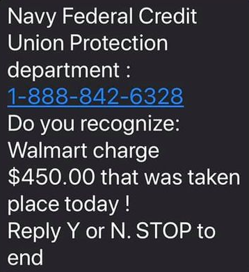 NFCU Alert Text Scam Message