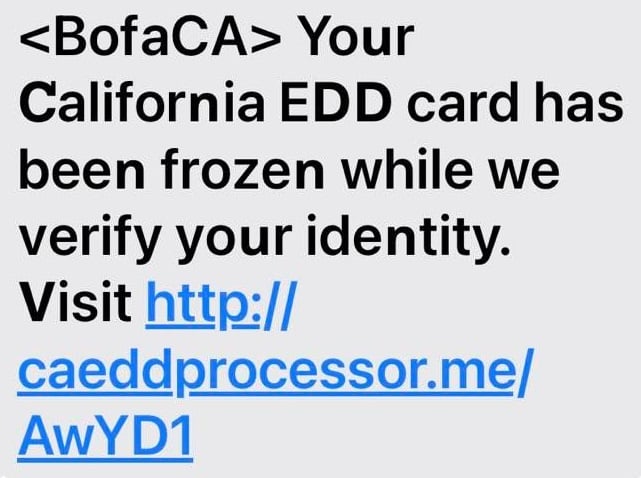 EDD Card Scam Text
