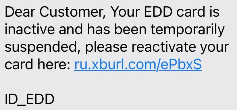 EDD Card Scam Text