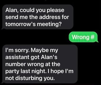 Wrong Number Text Scam Message