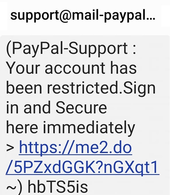  PayPal Support Text Scam Message