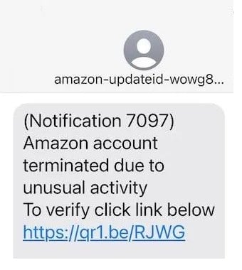 Amazon Account Terminated Scam Text 