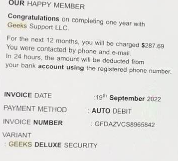 Geek Support LLC Scam Email