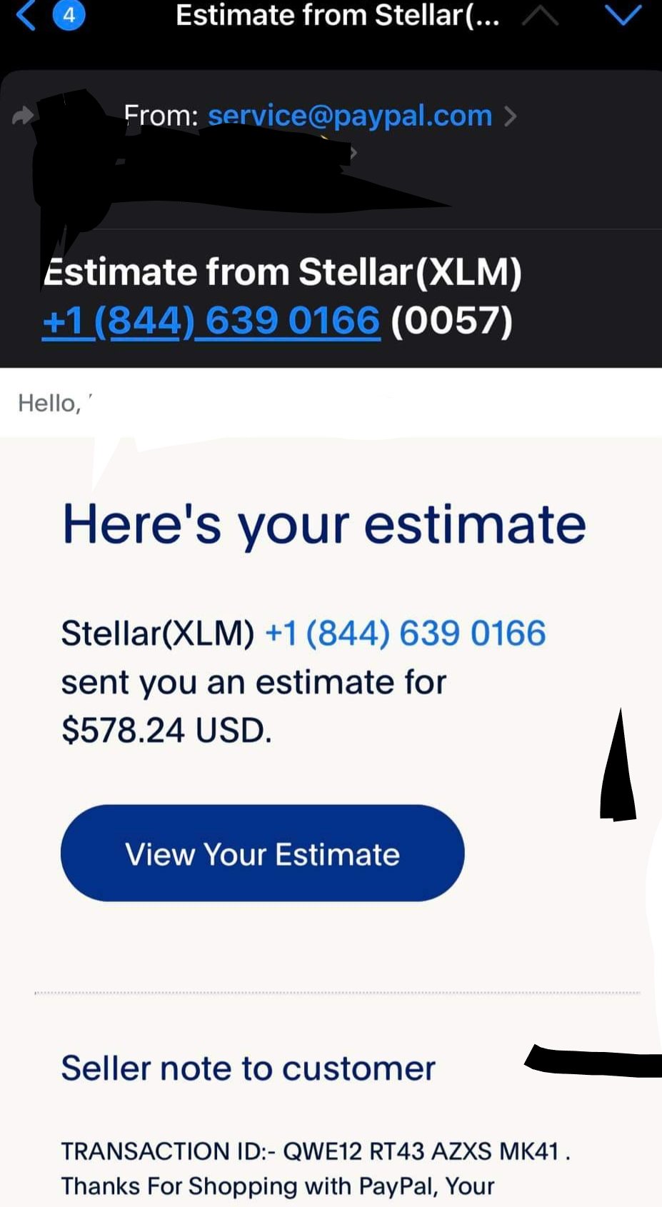 Stellar Xlm PayPal Invoice Scam and Fraudulent Email