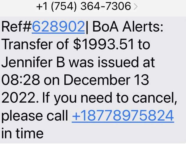 BOA Alerts Scam Debit Request Transfer Charge Text Messages