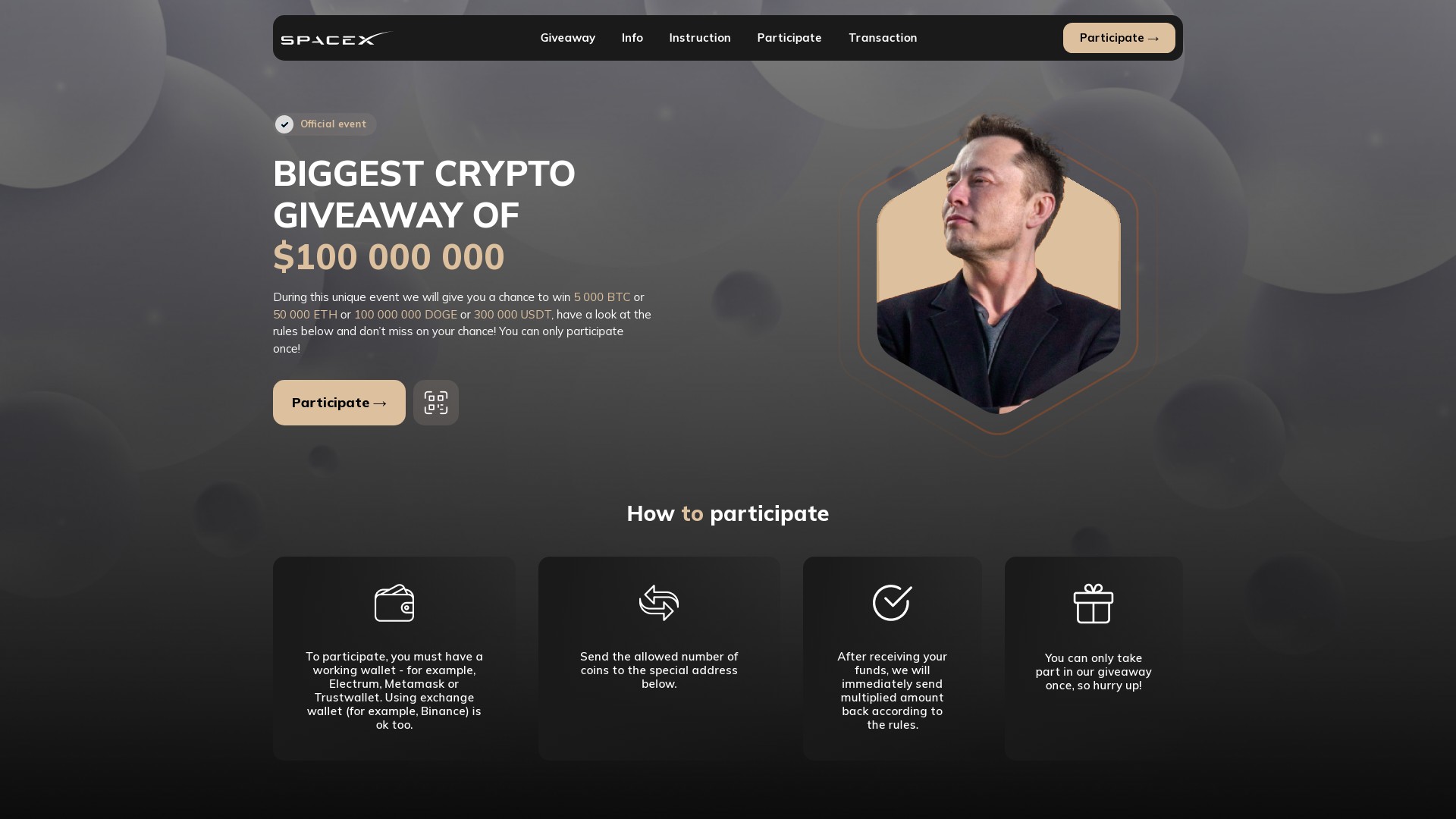 2xtesla.cc Scam Elon Musk SpaceX Crypto Giveaway