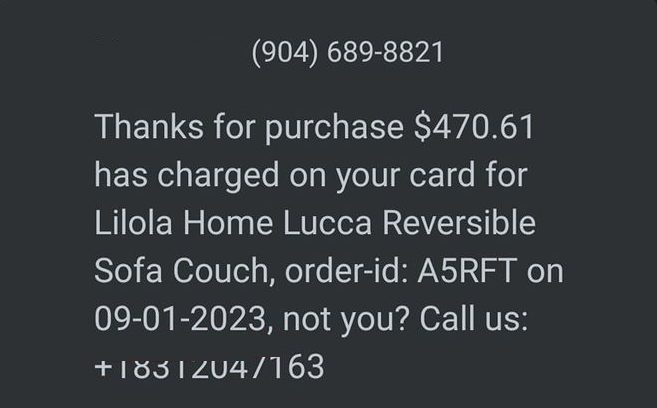 Lilola Recliner Fraudulent Text Message