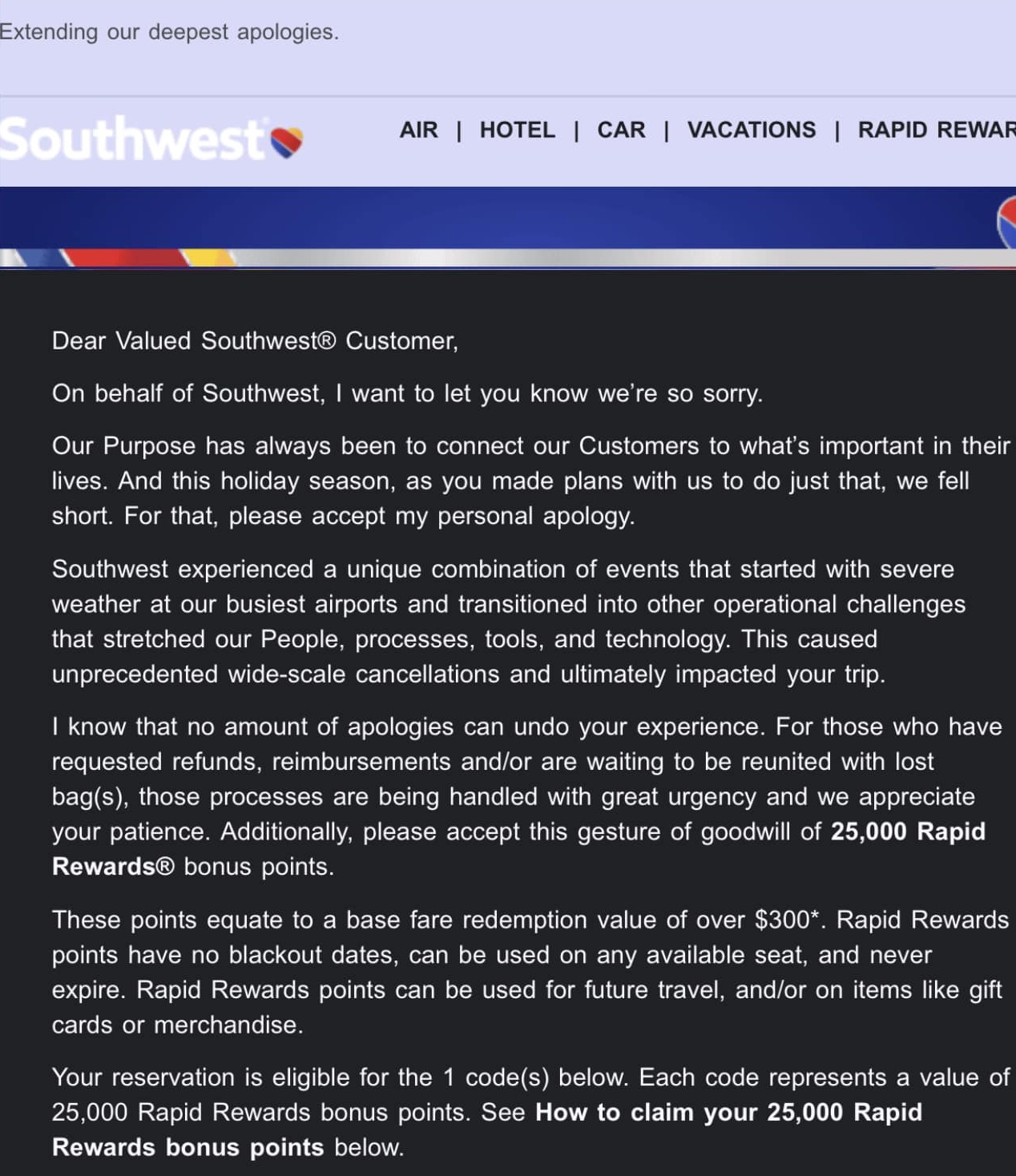 The Southwest Rapid Rewards Email