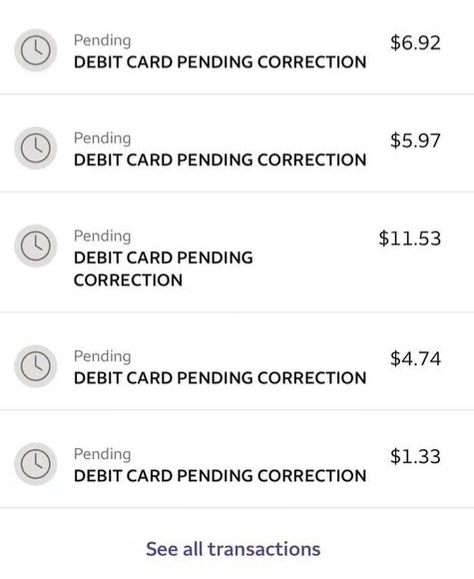 Debit Card Pending Correction from Wells Fargo Bank