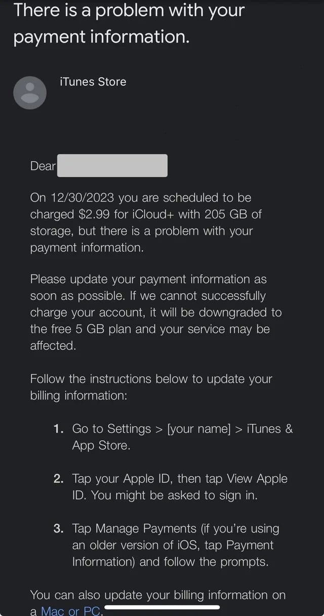  iTunes Store Email Problem with Payment Info