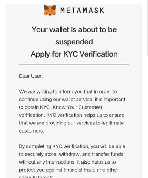 Metamask KYC Scam - Wallet Suspension and Verification