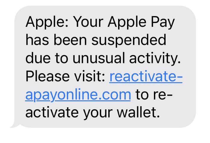 ApplePay Scam Text - Suspended On Your Device