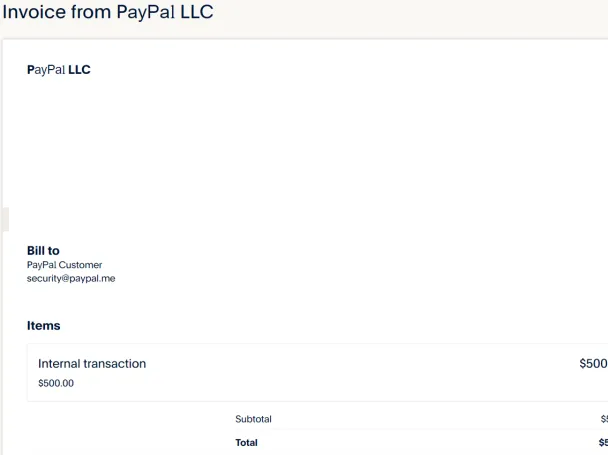 860-400-9674 PayPal LLC Scam Invoice