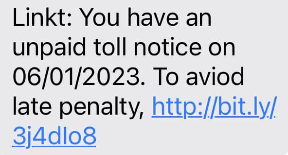 Linkt Scam SMS Text Message