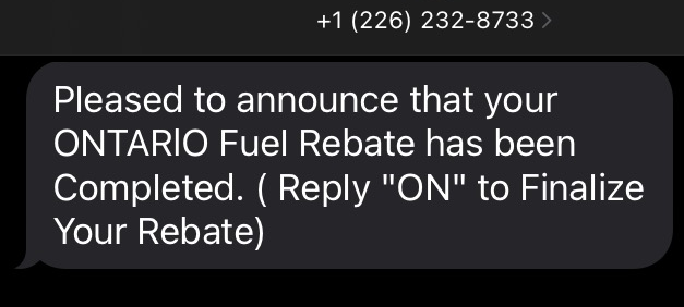  Ontario Fuel Rebate Scam Text