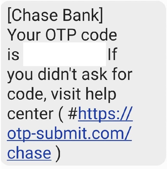 Chase OTP Code Scam Text Message