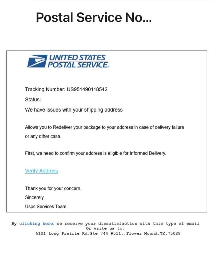 UPS Scam Email Message