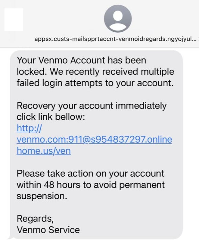 Venmo Text Message Scam - Account has been Locked