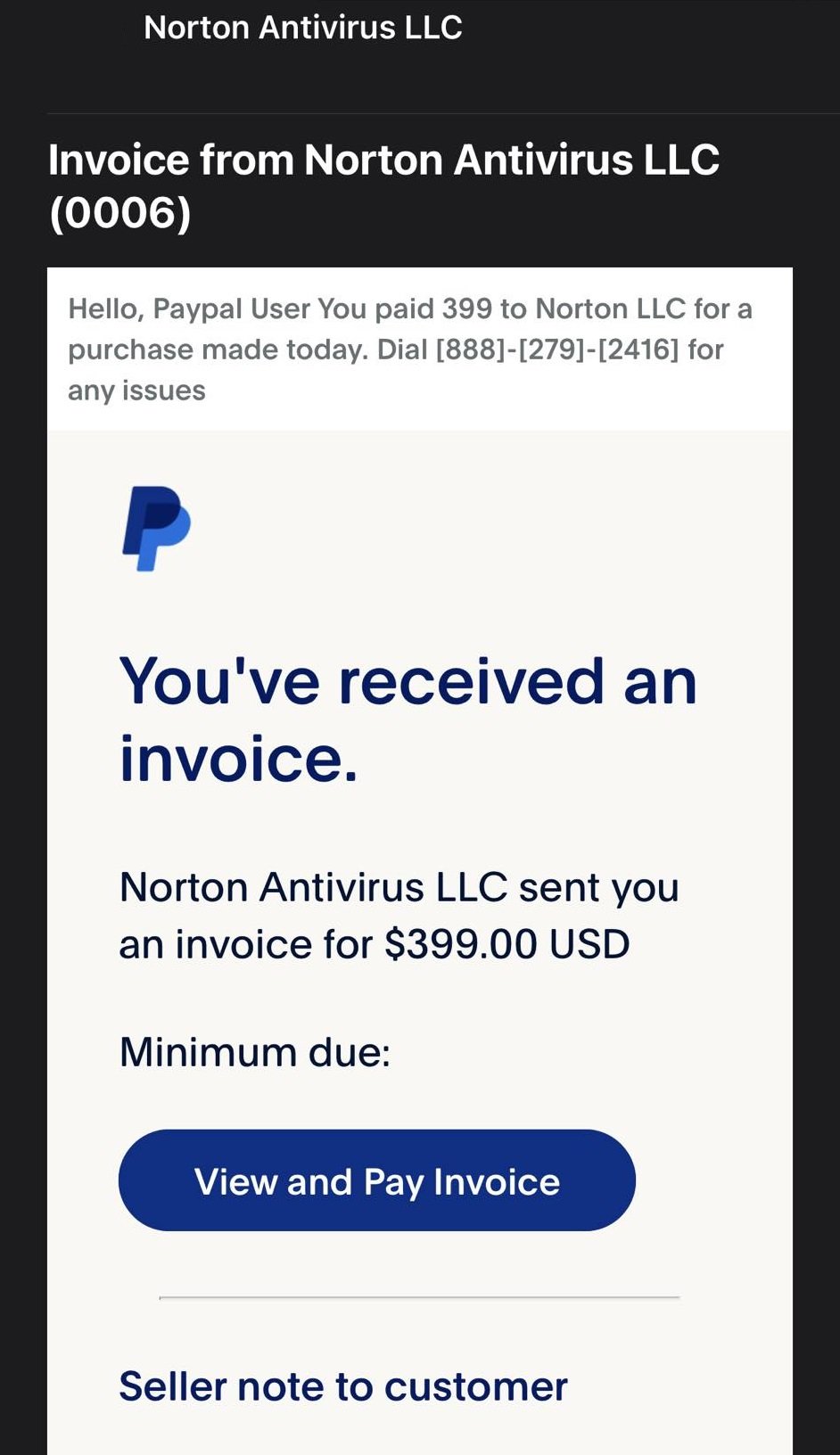 Norton LLC Scam Email Invoice
