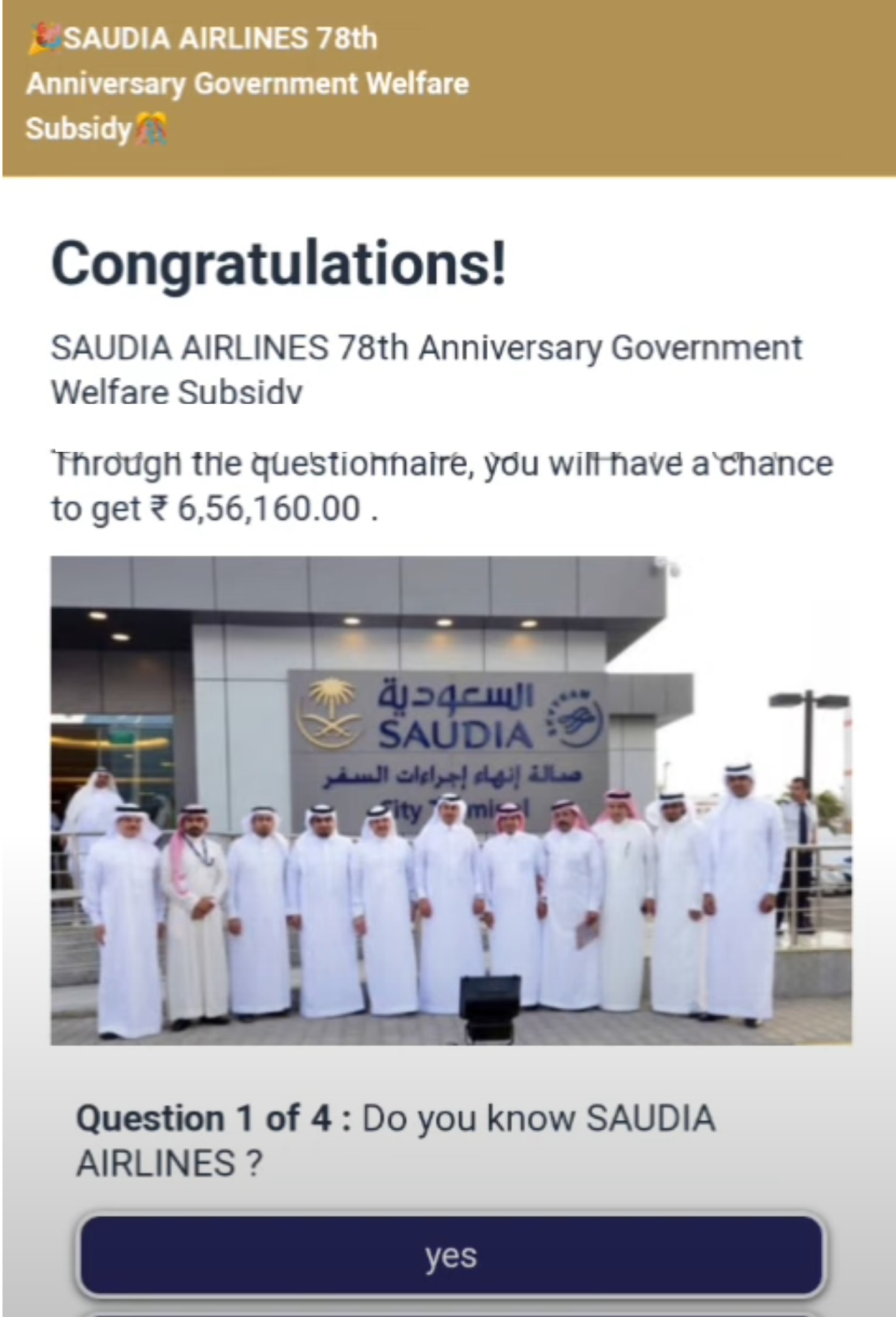 Saudi Airlines 78th Anniversary scam