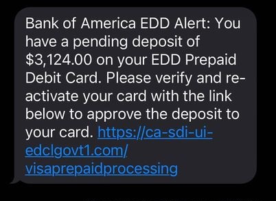 Bank of America Prepaid Card Scam Text